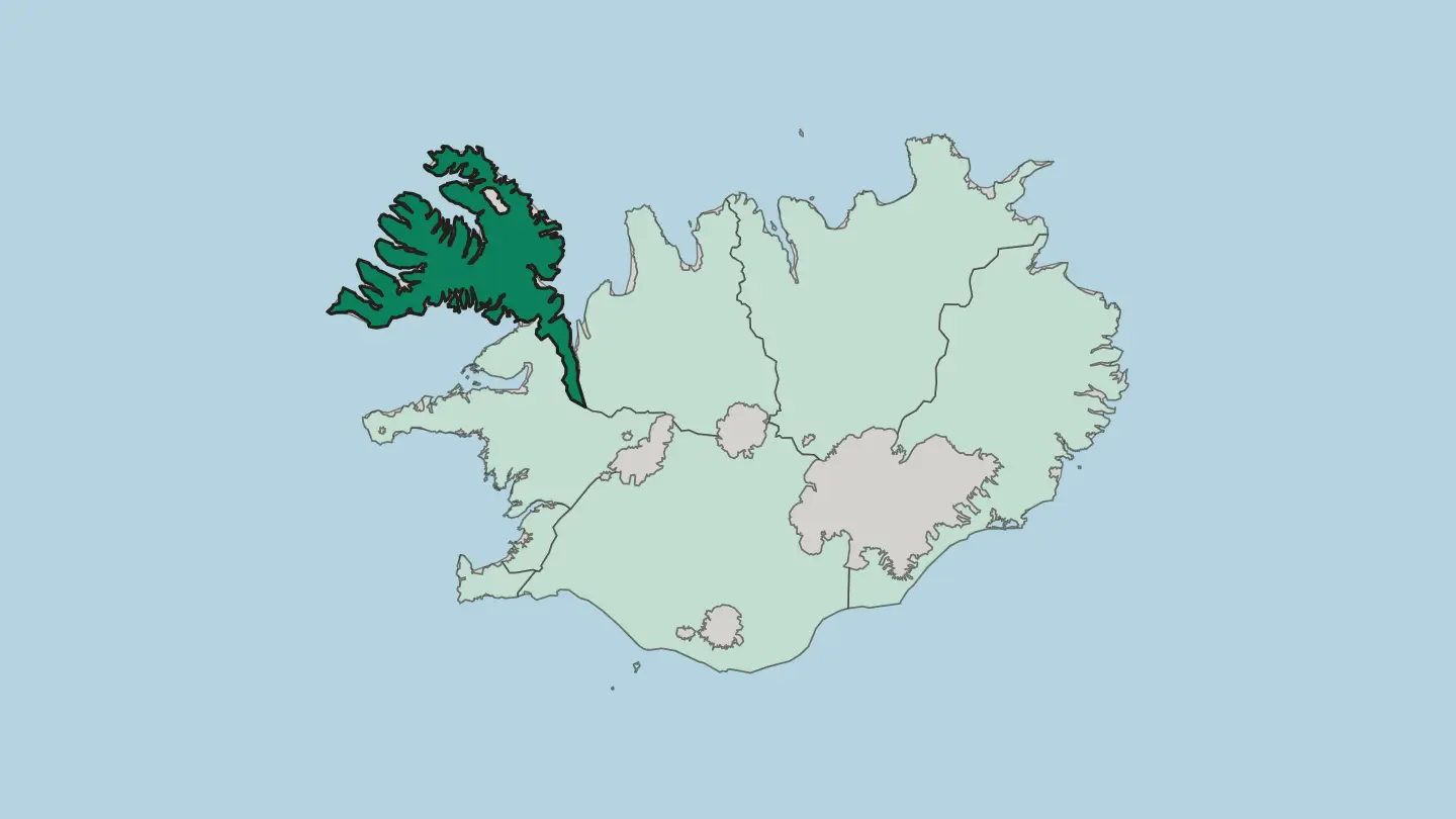 Map of Vestfirðir in Iceland