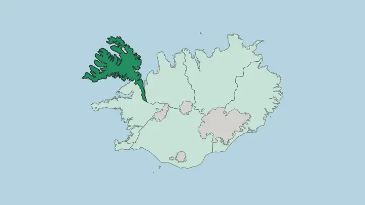 Map of Vestfirðir in Iceland
