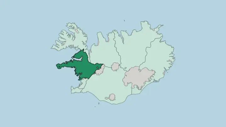 Map of Vesturland in Iceland