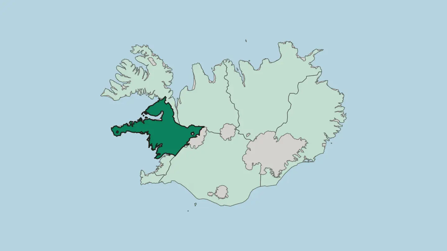 Map of Vesturland in Iceland