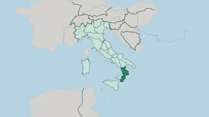 Map of Calabria in Italy