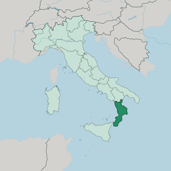 Map showing Calabria — In Italy
