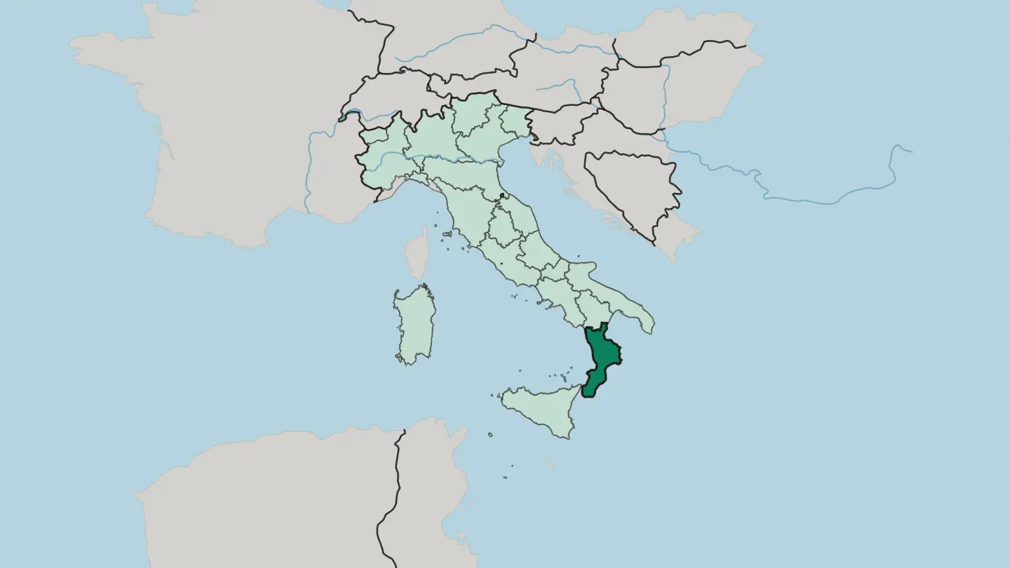 Map of Calabria in Italy