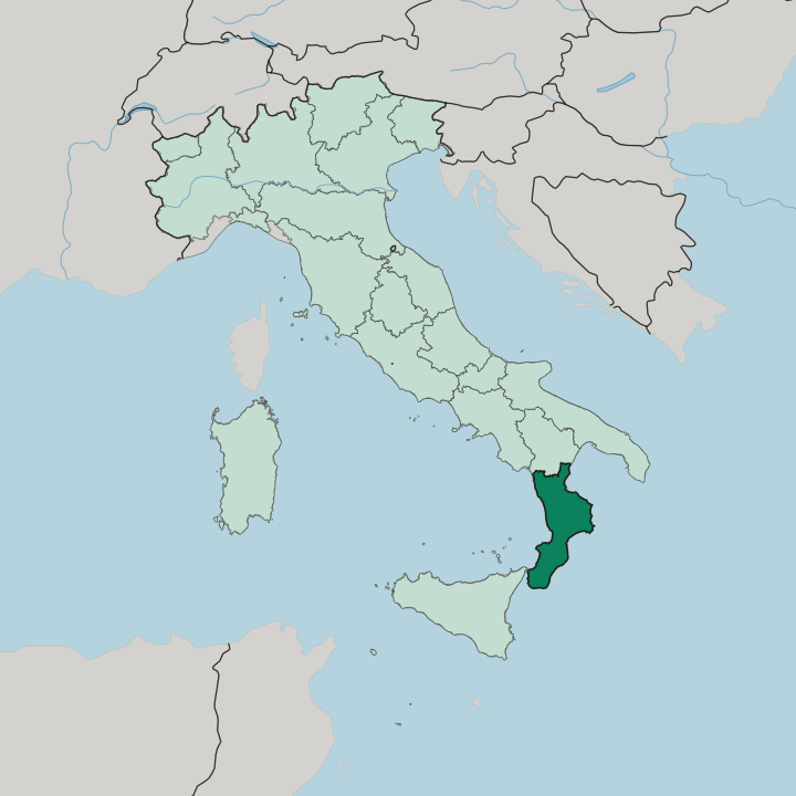 Map showing Calabria — In Italy
