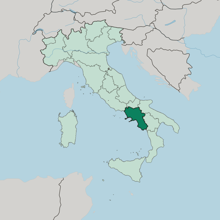 Map showing Campania — In Italy