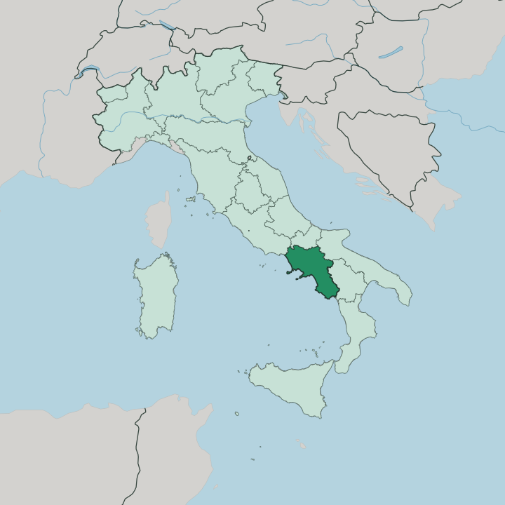 Map showing Campania — In Italy
