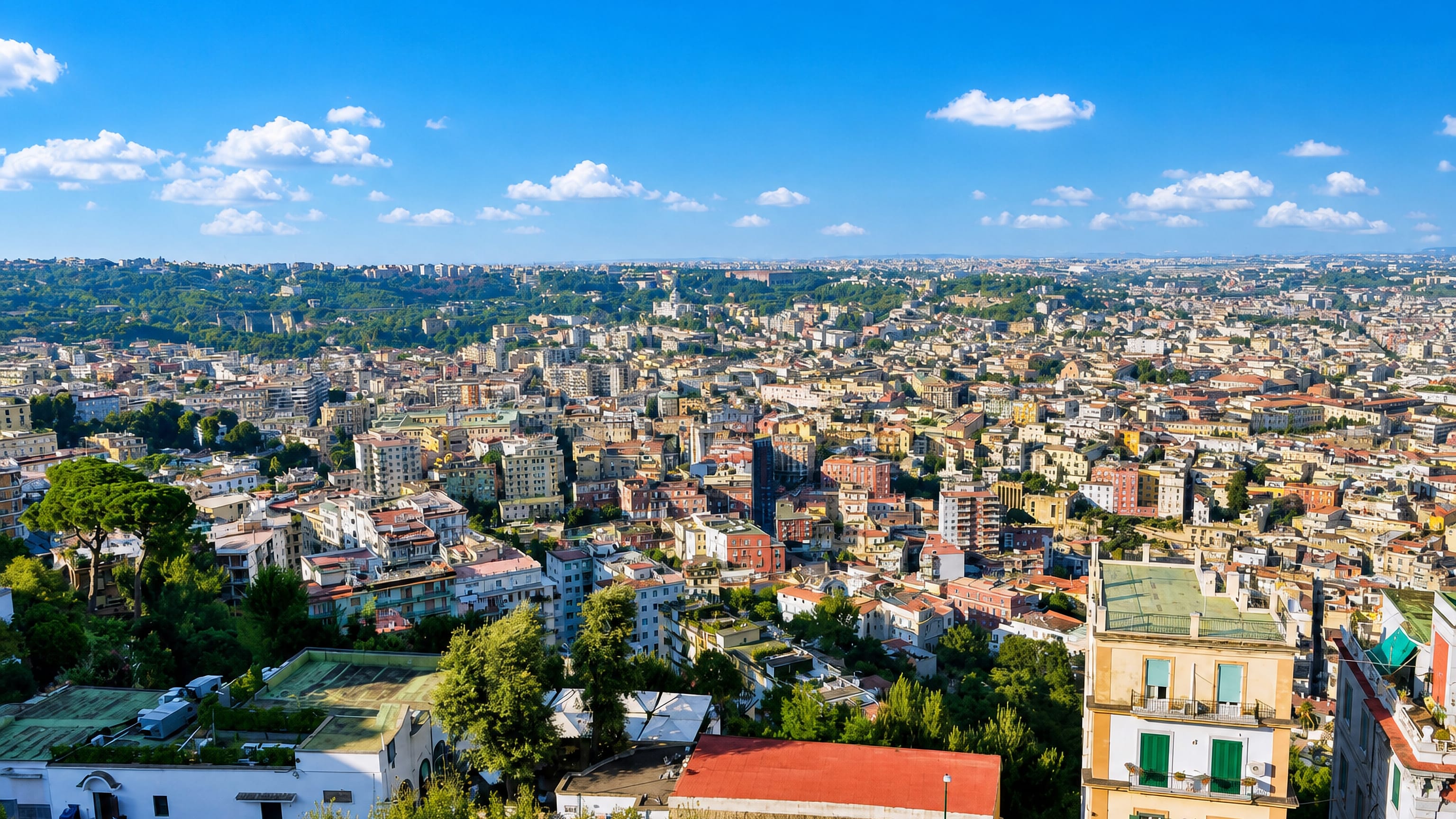 Dense Neapolitan rooftops covering the hillside above Avvocata in central Naples.