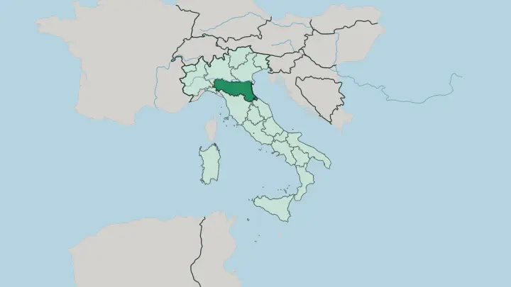 Map of Emilia-Romagna in Italy