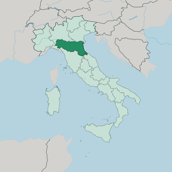 Map showing Emilia-Romagna — In Italy
