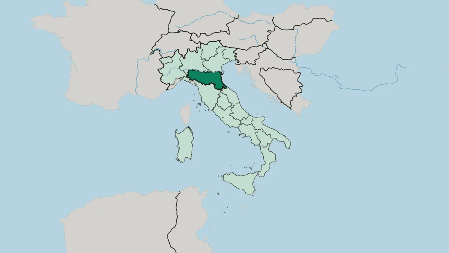Map of Emilia-Romagna in Italy