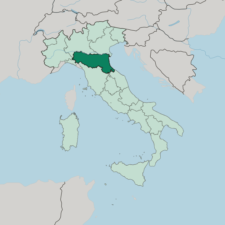 Map showing Emilia-Romagna — In Italy