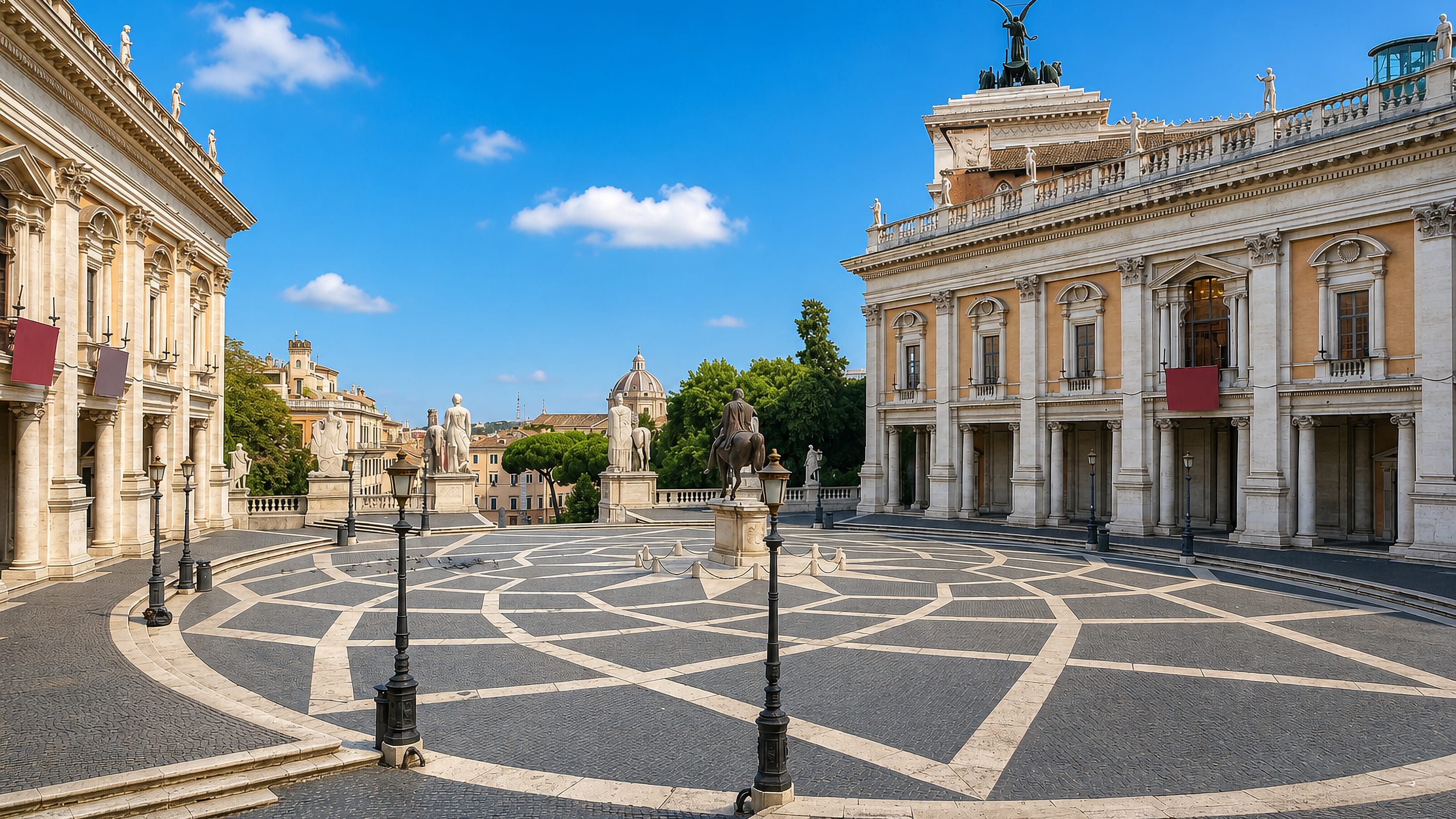 Piazza del Campidoglio in Rome's Campitelli rione, with its star pavement and equestrian statue.