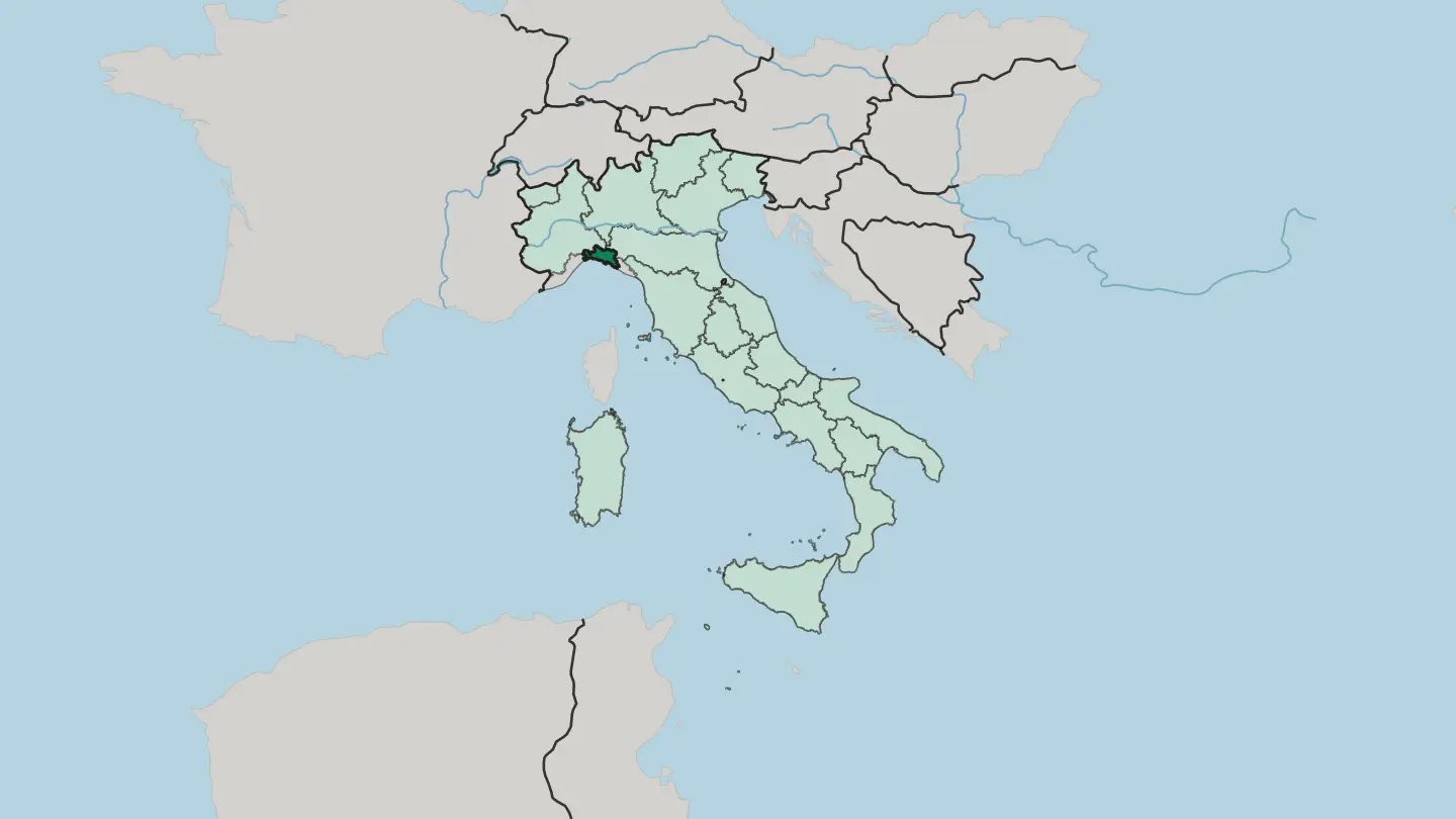 Map of Liguria in Italy