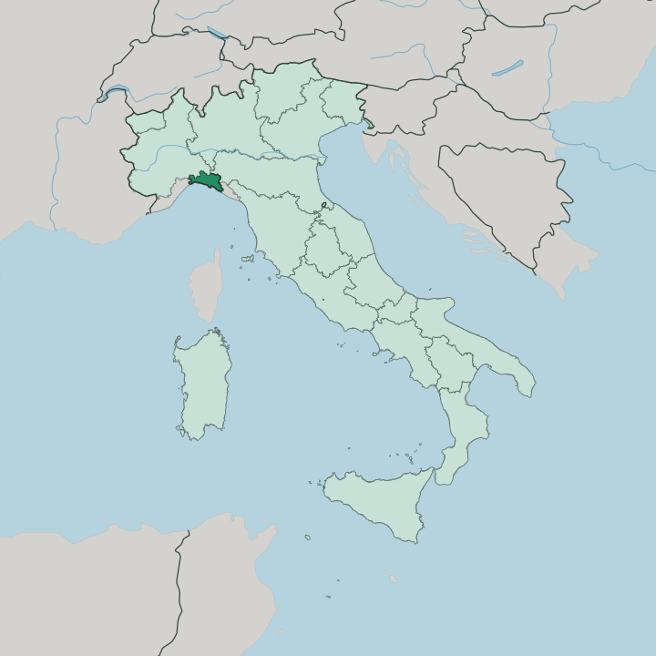 Map showing Liguria — In Italy