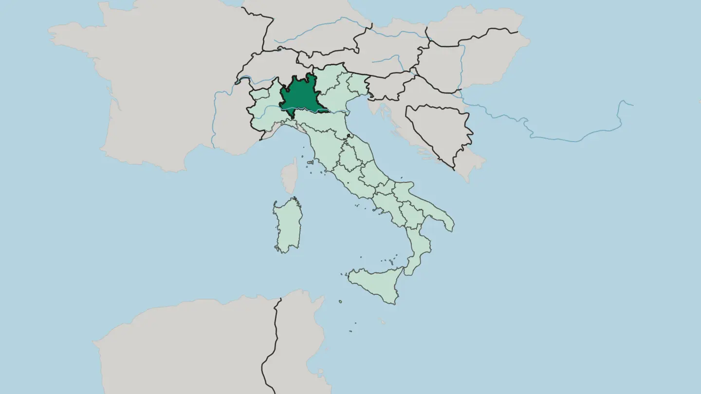 Map of Lombardia in Italy