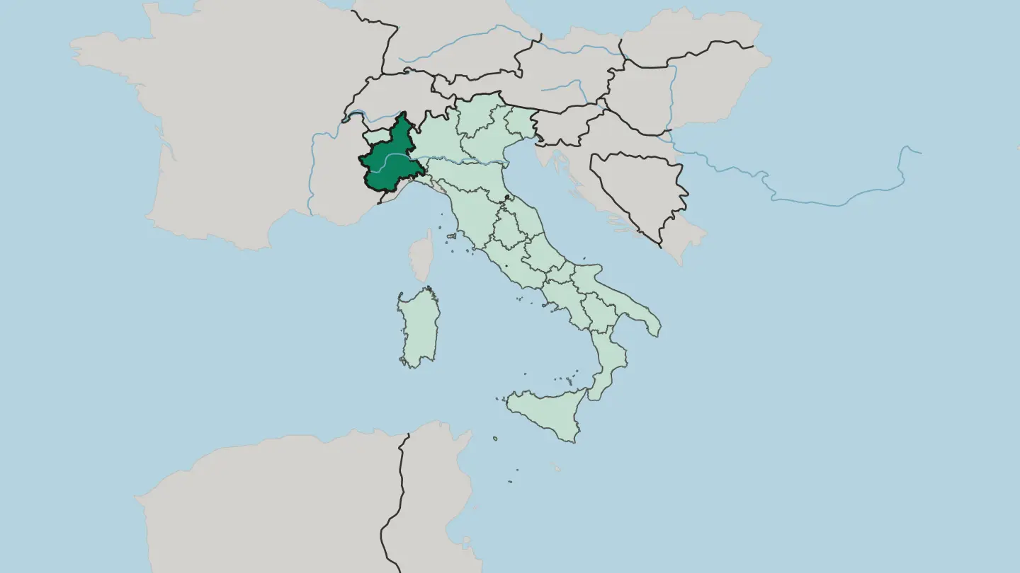 Map of Piemonte in Italy