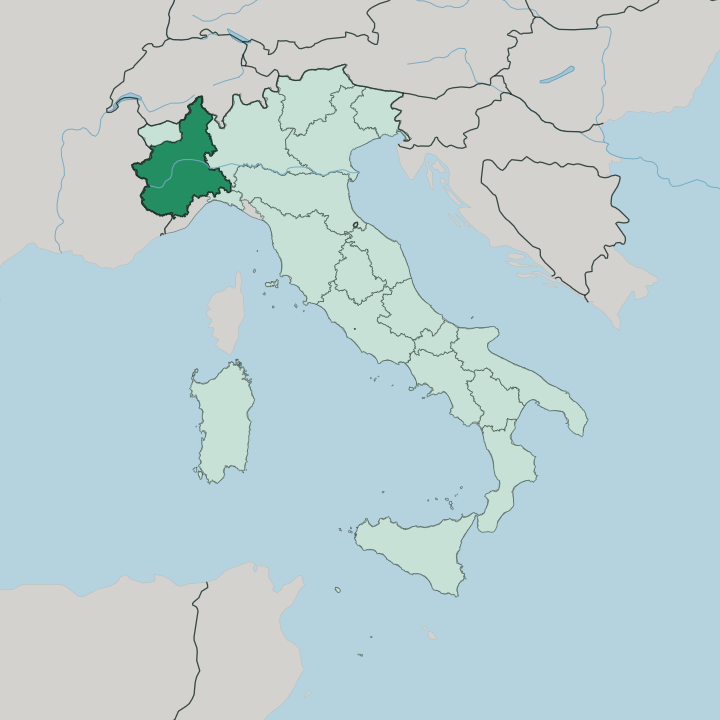 Map showing Piemonte — In Italy