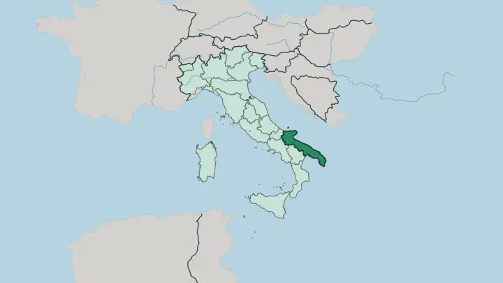 Map of Puglia in Italy
