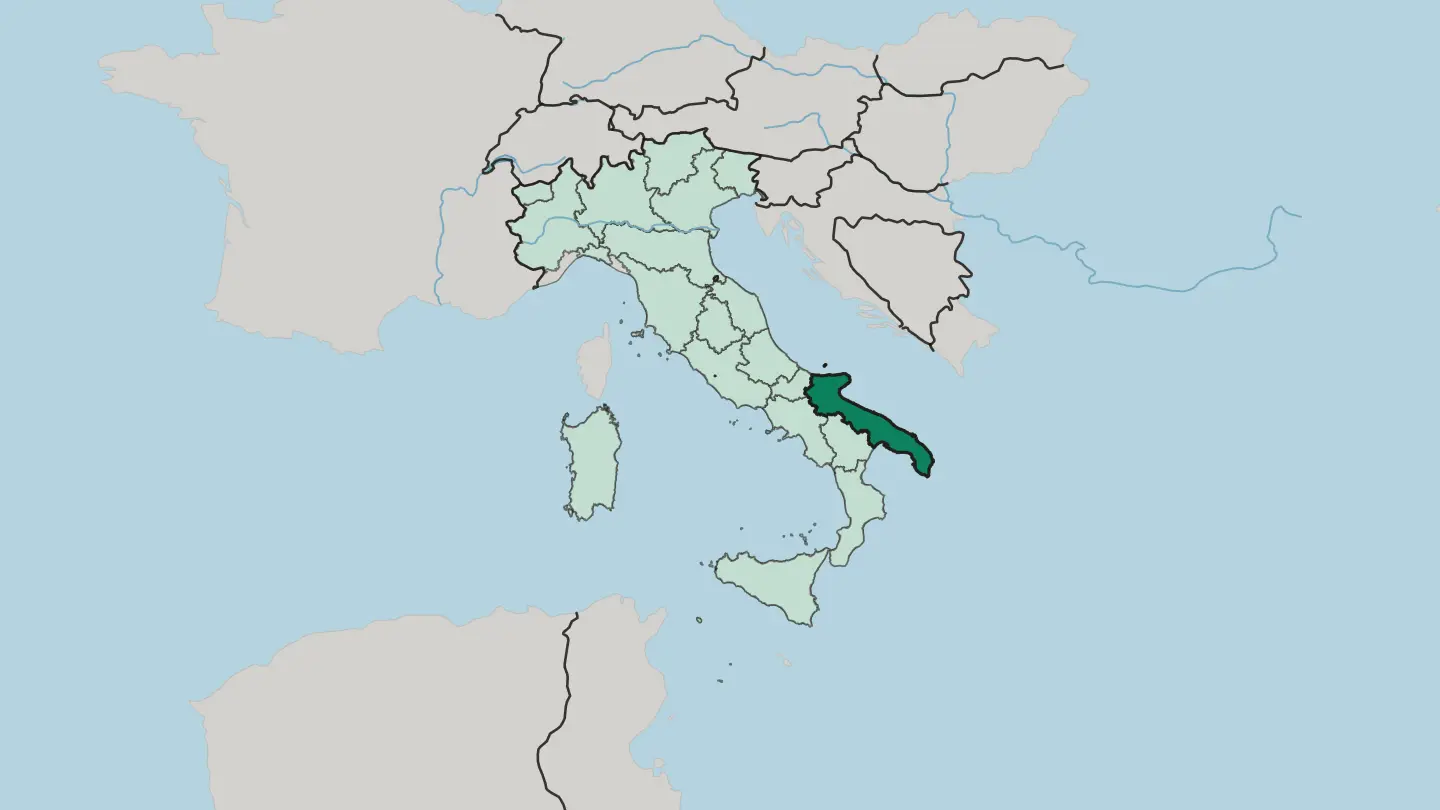 Map of Puglia in Italy