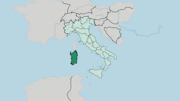 Map of Sardegna in Italy