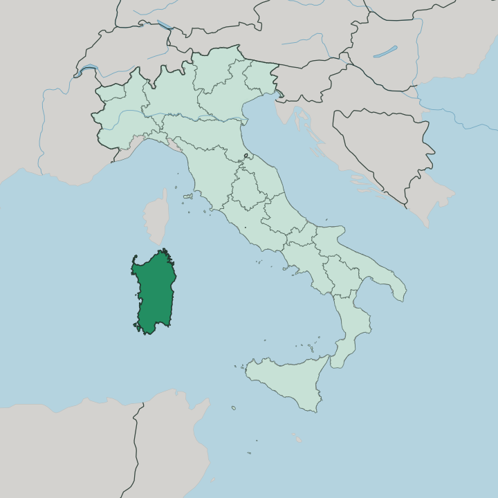 Map showing Sardegna — In Italy