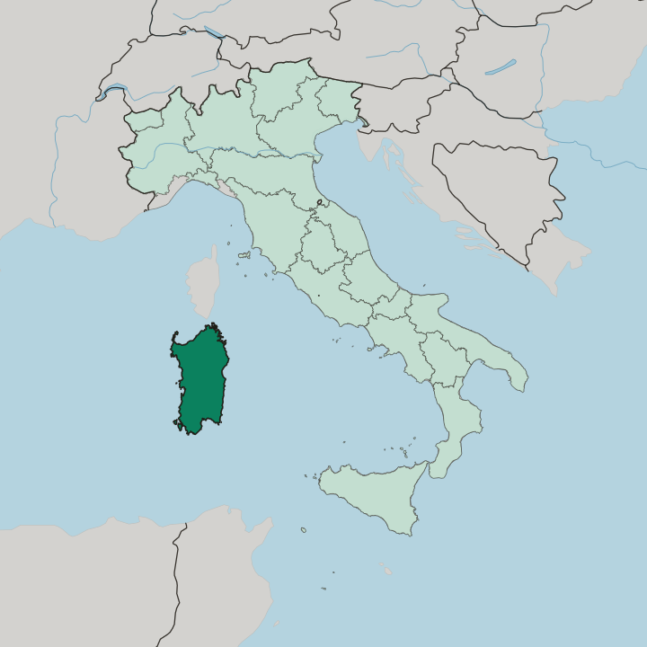 Map showing Sardegna — In Italy