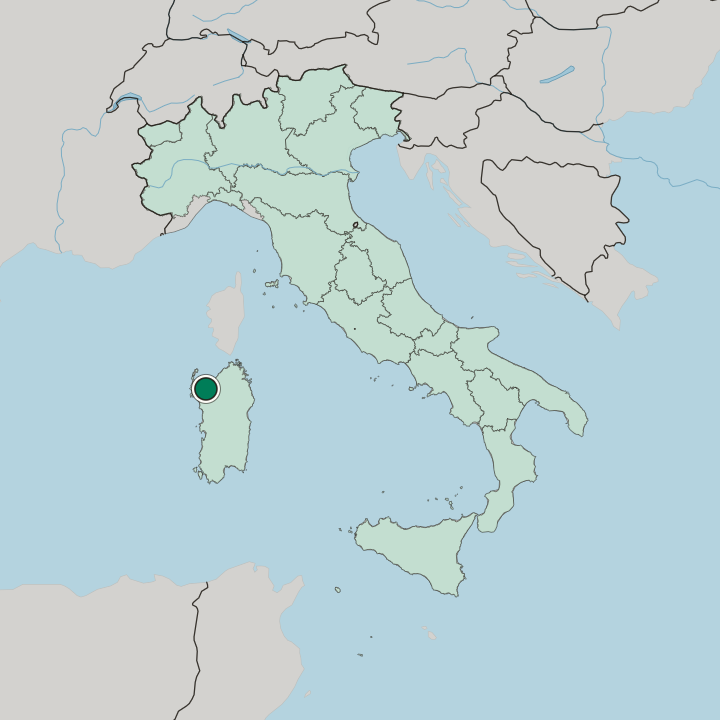 Map showing Sassari — In Italy