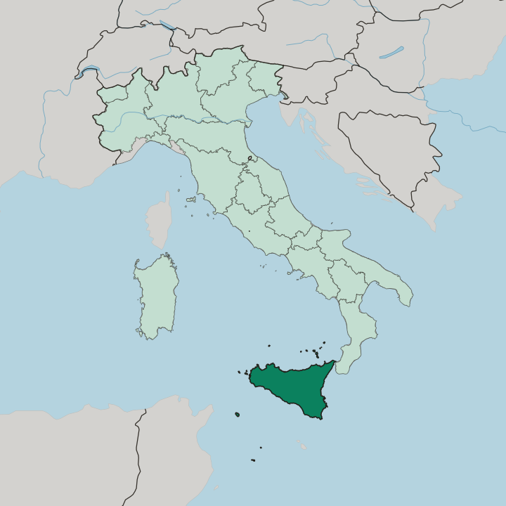 Map showing Sicilia — In Italy
