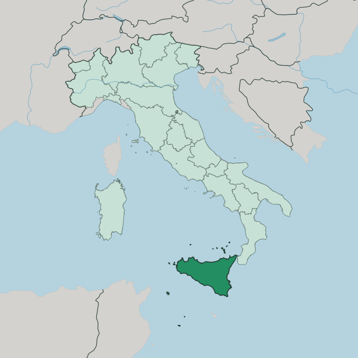 Map showing Sicilia — In Italy