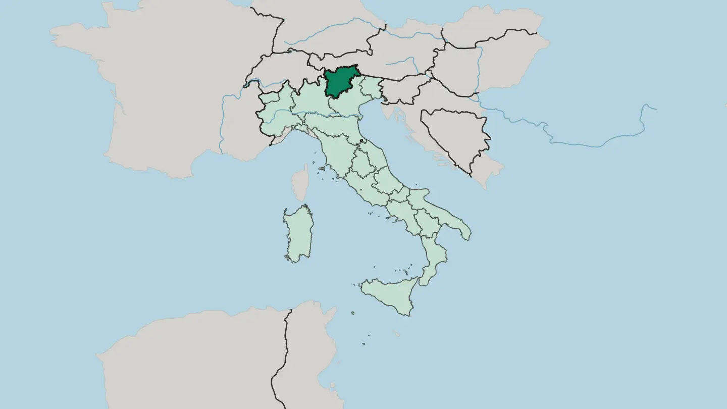 Map of Trentino-Alto Adige in Italy