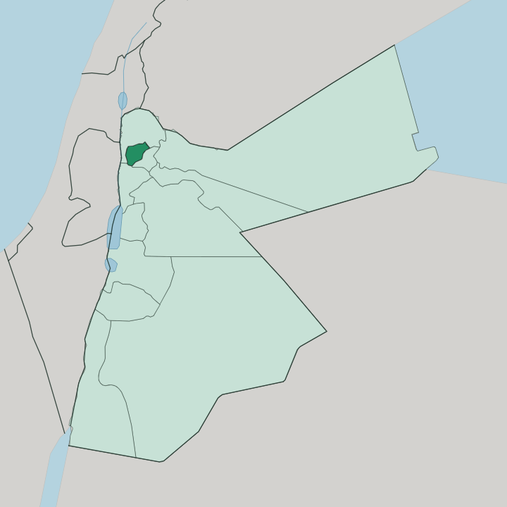 Map showing Ajloun — In Jordan