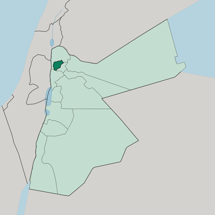 Map showing Ajloun — In Jordan