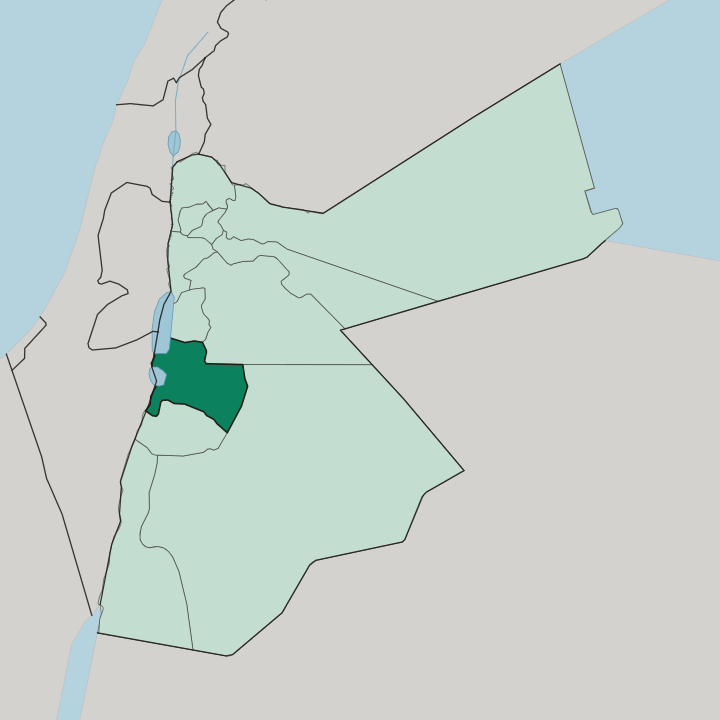Map showing Al Karak — In Jordan