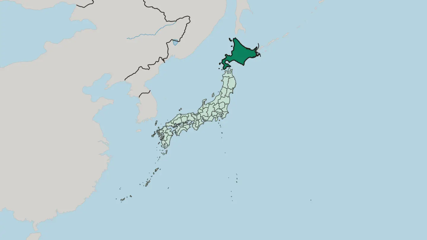 Map of Hokkaido in Japan