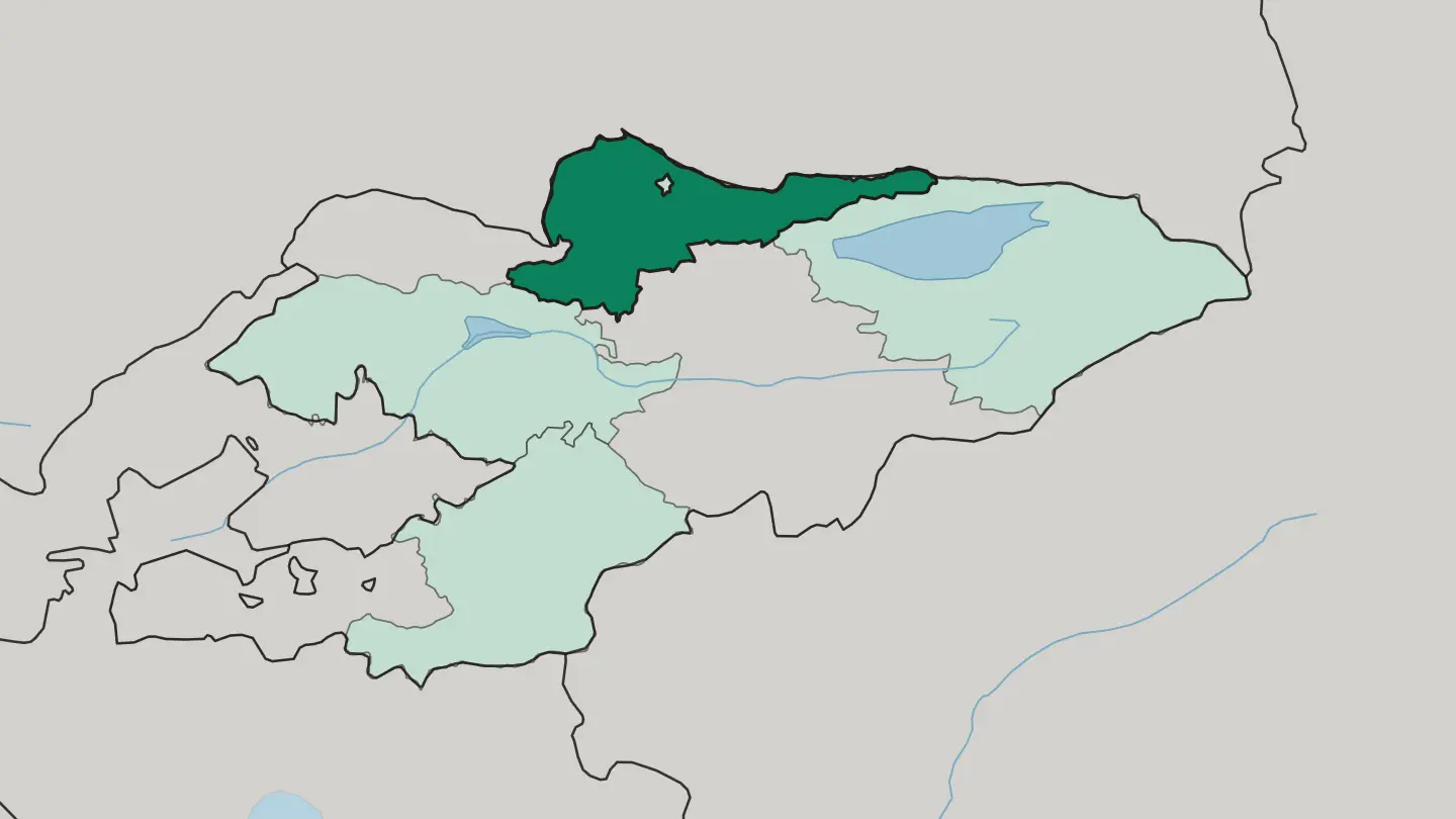 Map of Chuyskaya Oblast’ in Kyrgyzstan