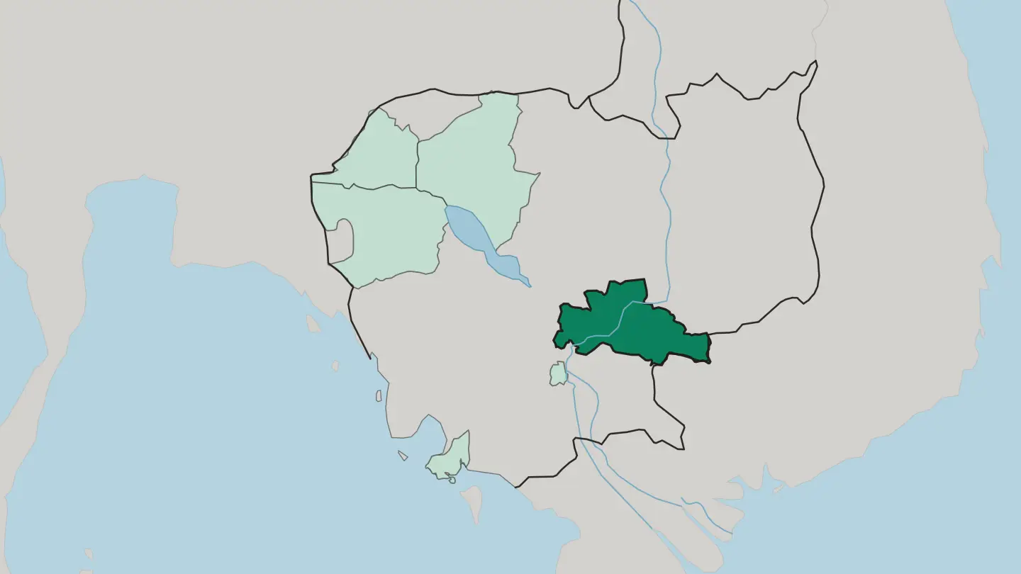 Map of Kampong Cham in Cambodia