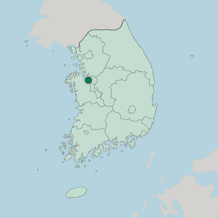 Map showing Asan — In South Korea