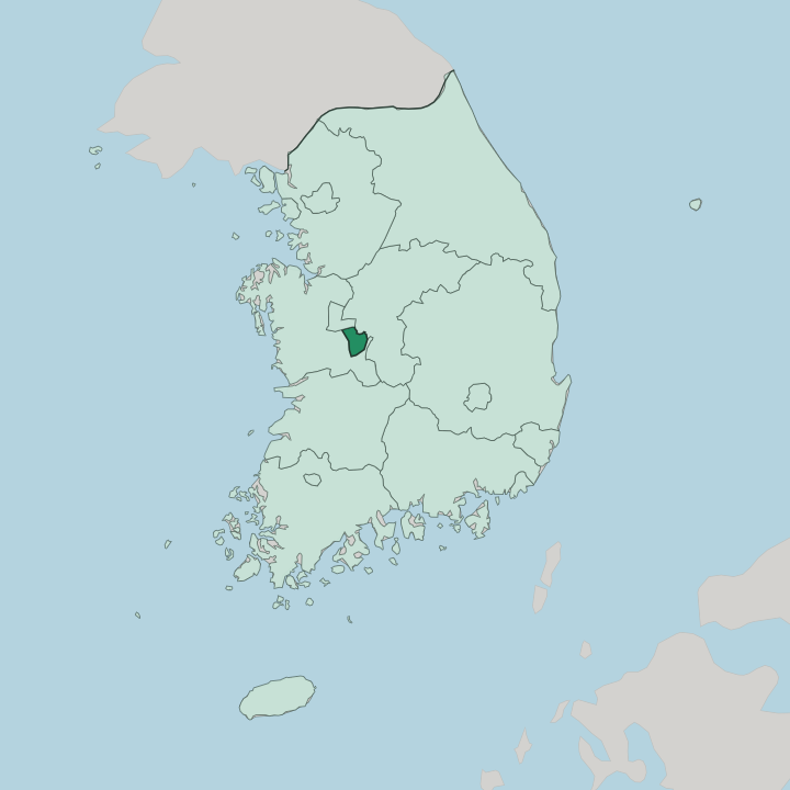Map showing Daejeon — In South Korea