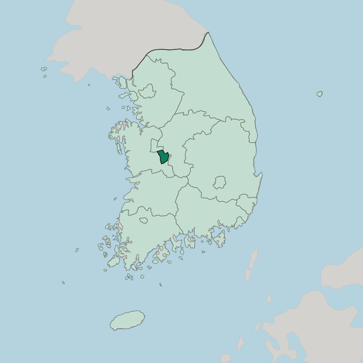 Map showing Daejeon — In South Korea