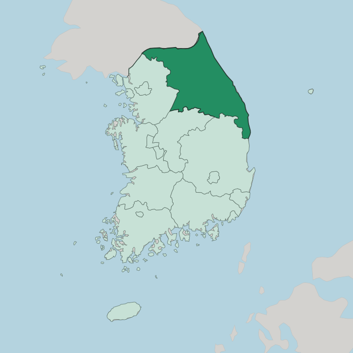 Map showing Gangwon — In South Korea