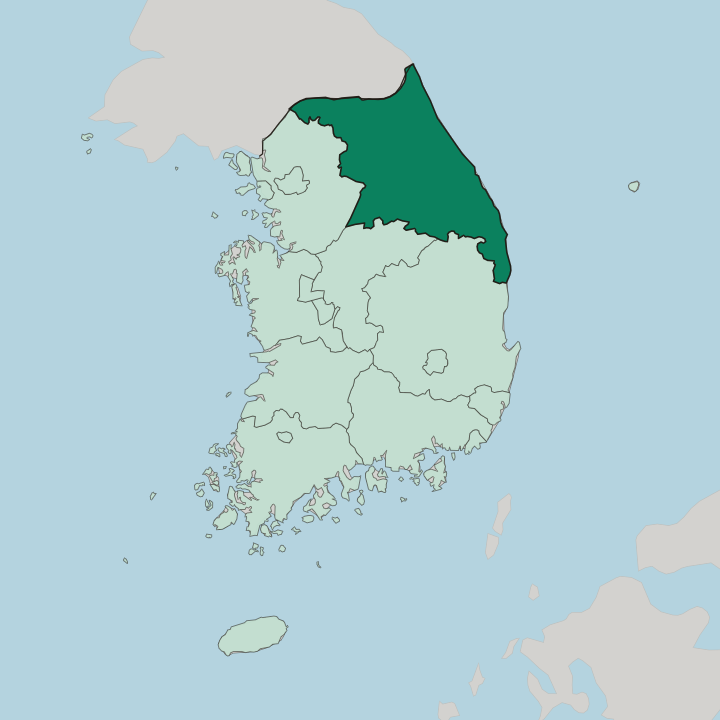 Map showing Gangwon — In South Korea