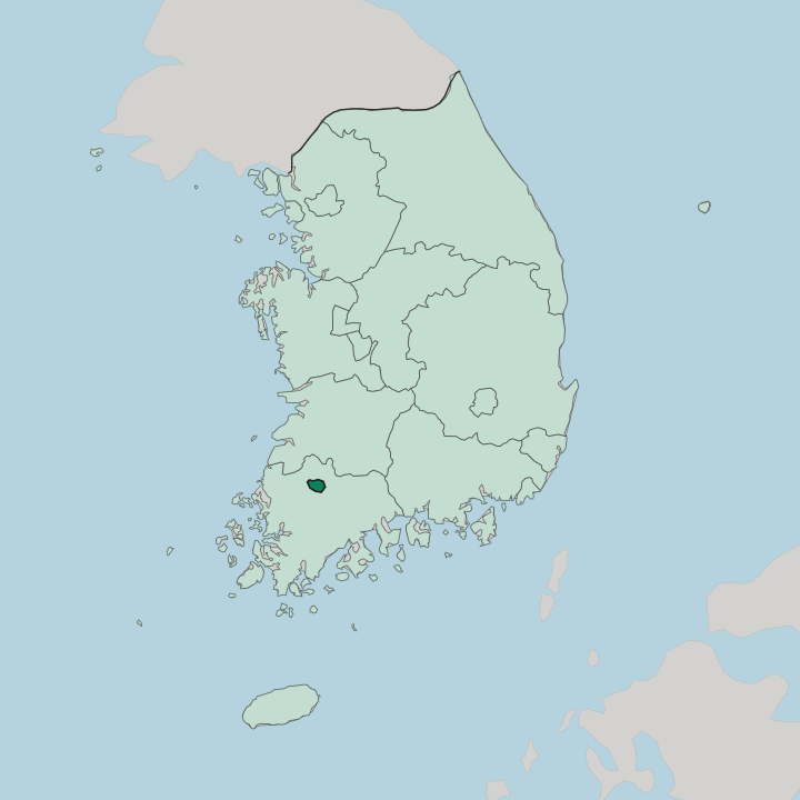 Map showing Gwangju — In South Korea