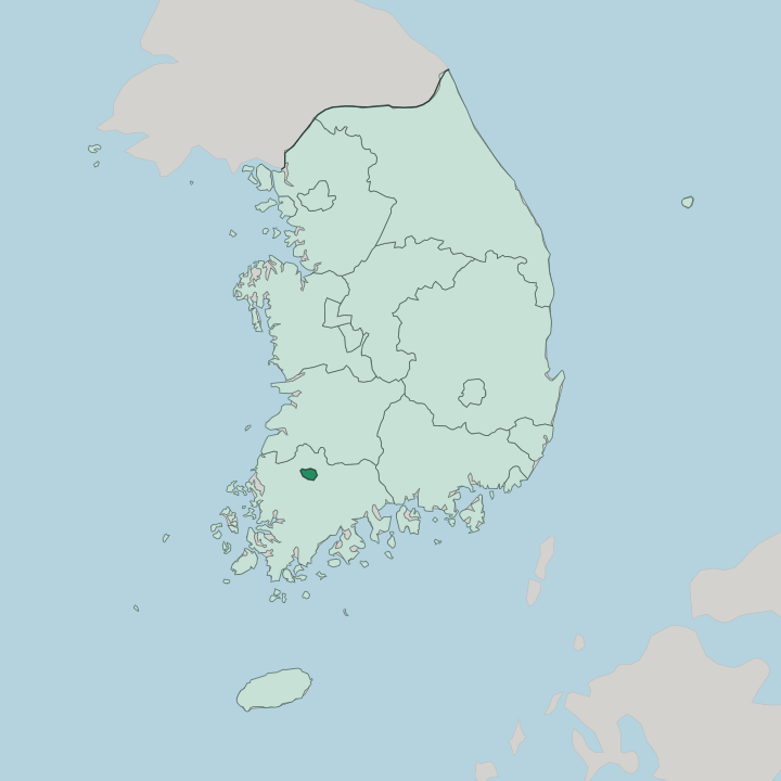 Map showing Gwangju — In South Korea