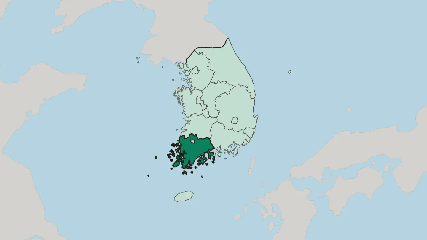 Map of Jeollanam-do in South Korea