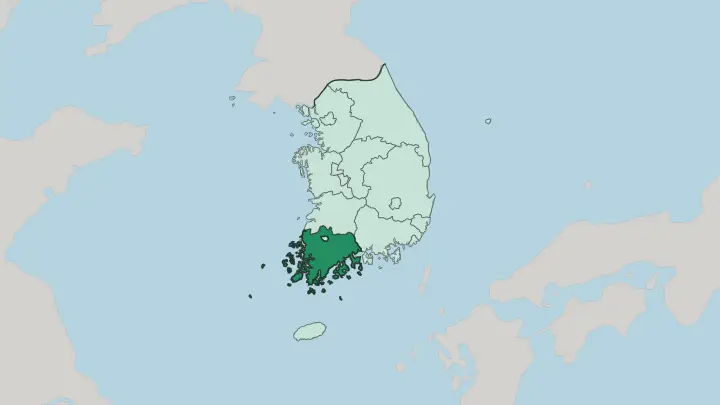Map of Jeollanam-do in South Korea