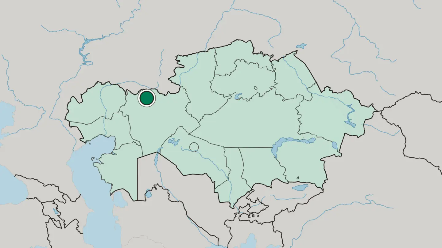 Map of Aktobe in Kazakhstan