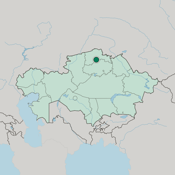 Map showing Kokshetau — In Kazakhstan