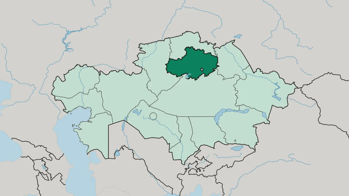 Map of Aqmola Oblysy in Kazakhstan