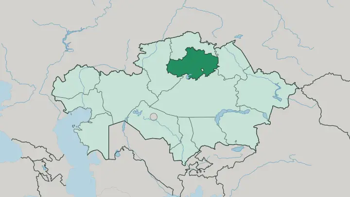 Map of Aqmola Oblysy in Kazakhstan
