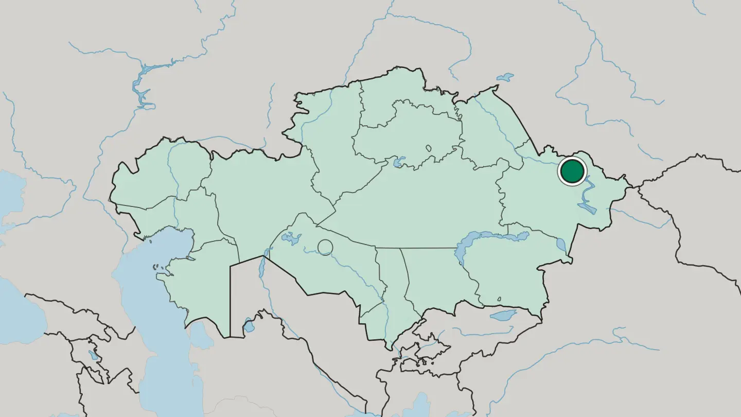 Map of Ust-Kamenogorsk in Kazakhstan